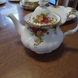 Old Country Rose China Tea Pot, Cream And Sugar 