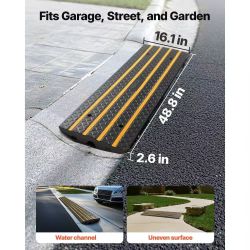 85｝Car Driveway Rubber Curb Ramps Heavy Duty 33069lbs Capacity Threshold Ramp 2.6 Inch High Cable Cover Curbside Bridge Ramp for Loading Dock Garage S