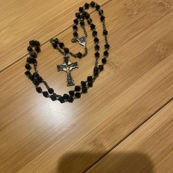 ✝️✝️✝️VINTAGE - ANTIQUE - Sterling Black Glass Bead Rosary✝️✝️✝️