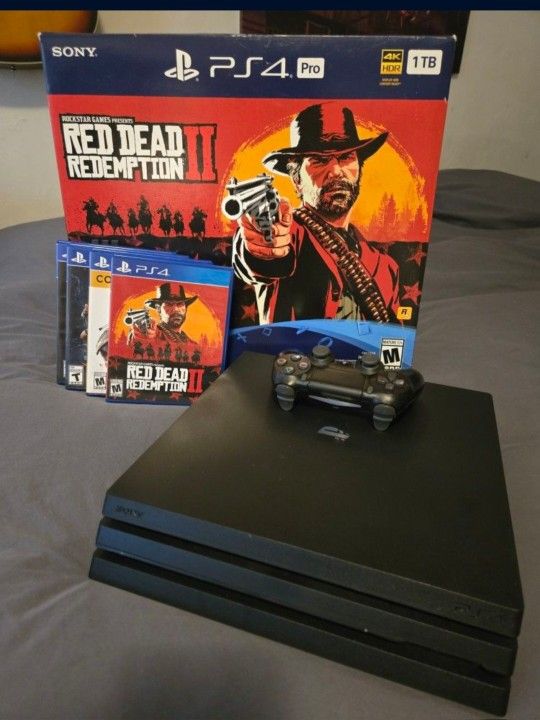 Like New Sony PS4 PRO 1TB – Red Dead Redemption 2 Bundle - 4 Games