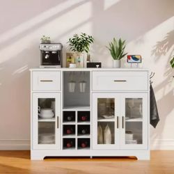 Cabinet with Storage Buffet Table Wine Racks Glass