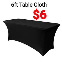 6ft Stretch Black Spandex Table Cloth for Standard Folding Tables - Rectangular Fitted Tablecloth Protector for Wedding, Trade Show, Vendor Stand