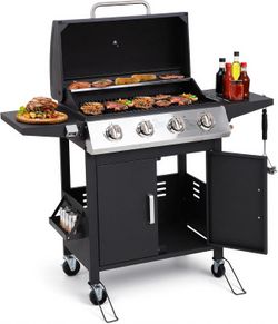 HUGROVE 4-Burner Propane Gas BBQ Grill, Upgraded 40,000 BTU Stainless Steel Barbecue Grill with