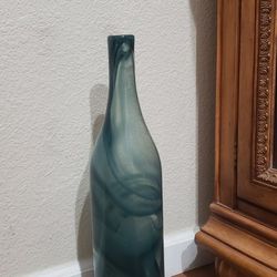 Large Vintage Art Glass Vase Aqua Blue Swirl Home Decoration 