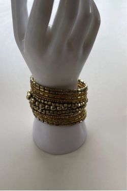 vintage wide bronze and gold Tone Chunky glass seed bead memory wire cuff bracel
