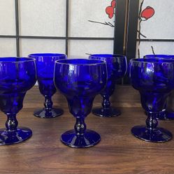 Vintage Fenton Georgian Cobalt Blue Water Wine Goblets