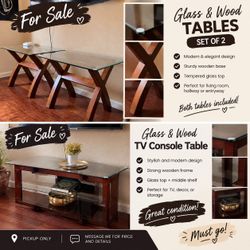Tv table Glass & Wood Table Set –2Pieces and glass & wood