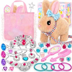 Brand New CatchCute Interactive Hopping Bunny Plush with Princess Jewelry Set