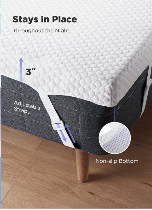 PERLECARE 3 Inch Gel Memory Foam Mattress Topper for Pressure Relief, Premium Soft Cooling Sleep, Non Slip Design with Removable & Washable Cover