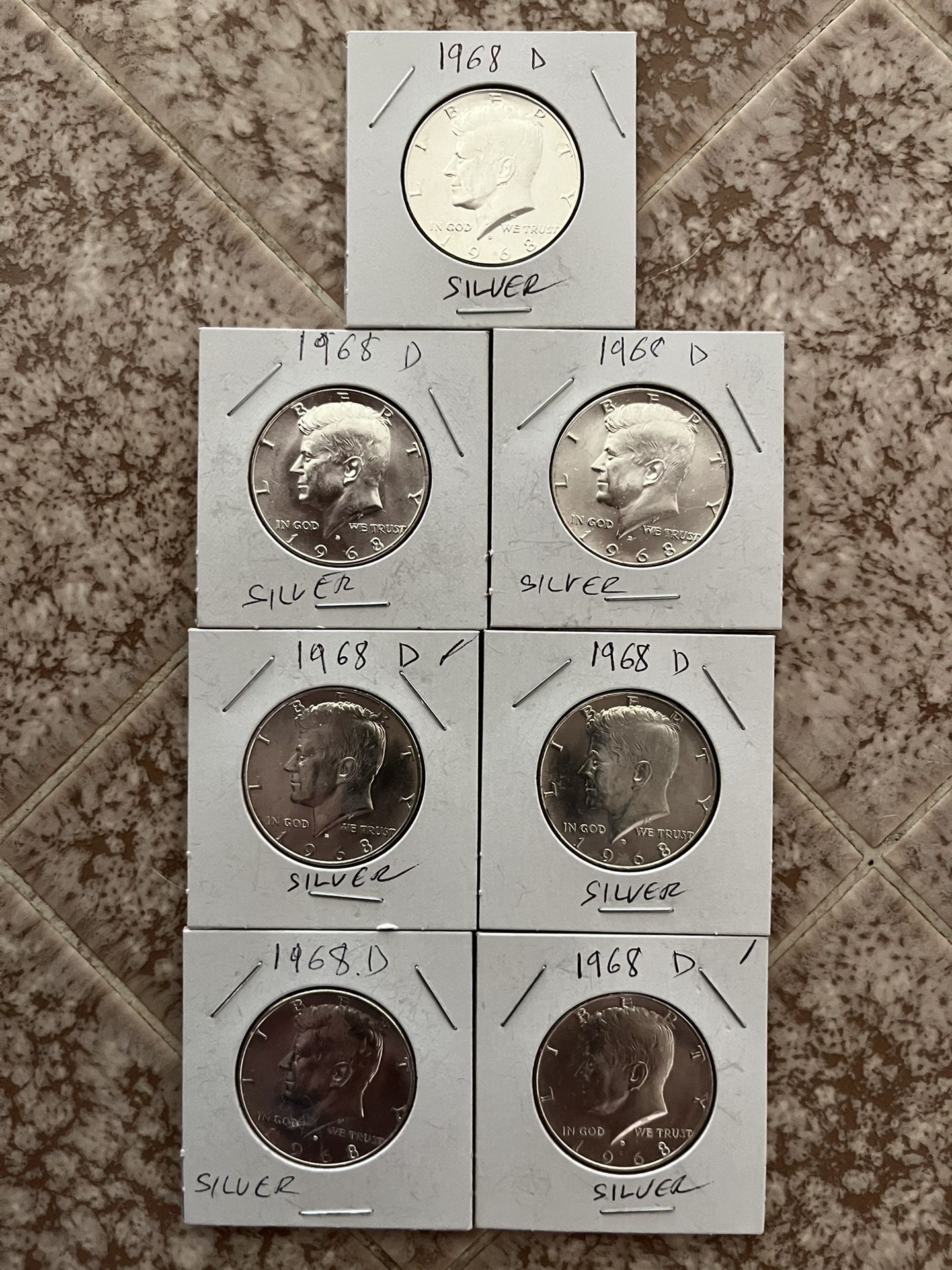 7 1968 D Kennedy Half Dollar 40% SILVER "Beautiful" US Mint Coin