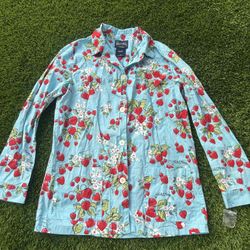 NICK & NORA STRAWBERRY KISS 100%COTTON PAJAMA TOP M VINTAGE 70's NWOT RARE