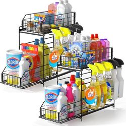 Under Sink Organizers and Storage, 2 Tier Pull Out Cabinet Organizer Sliding Under Sink Storage Shelf with Hanging Rail for Kitchen Bathroom Cabinet S