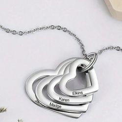 Personalized Gold Stainless Steel Customized Engraving 1-4 Name Multi-Layered Heart Pendant Women's Necklace Holiday Anniversary Valentine's Day Gifts