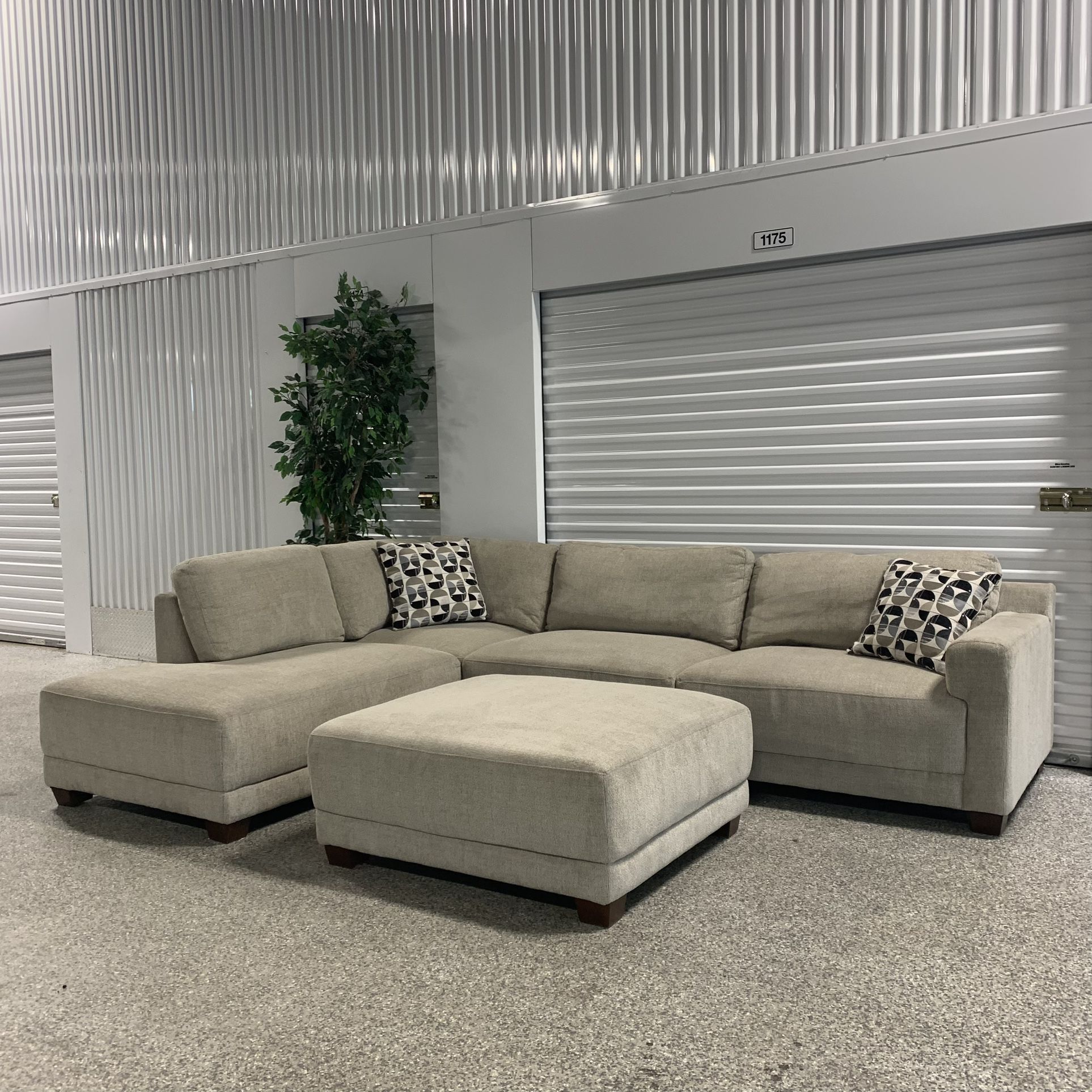 FREE DELIVERY - LIKE NEW Raylin Fabric Sectional With Ottoman - Beige