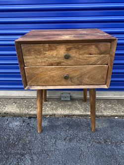 Mid-Century Modern Finished Wood 2-Drawer Nightstand