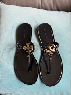 Tory Burch Mini Miller Jelly Flip-flop Black w Gold Logo Size 7, Perfect Conditions Used Once