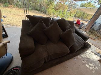 Brown Fabric Loveseat with Throw Pillows