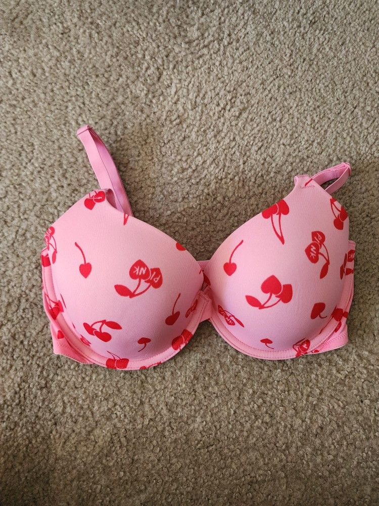 PINK Victoria's T-shirt Lightly Lined Secret Cherry Print Bra 34D