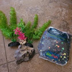 Aquarium glofish rocks and fake plants