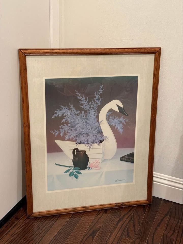 Swan Still Life Painting, Framed Print - Vintage 80’s