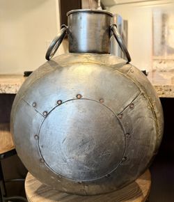 Riveted Welded Metal Pot Vase Jug Indian Water Steampunk Decor Sculpture 18"T