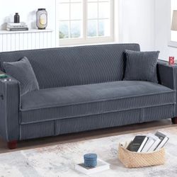 Brand New Grey Corduroy Convertible Sofa Storage Sleeper 
