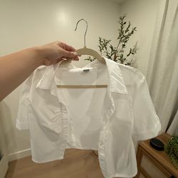 White Large Cropped Dress Shirt