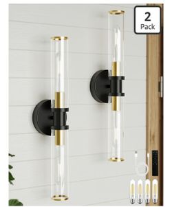 Black 8 Gold Wireless Battery Operated Wall Sconces with Remote Glass Rechargeable Wall Lights Set o