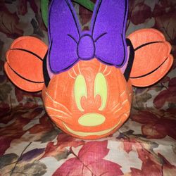 Disney Park Store Minnie Mouse Felt Halloween Bucket Candy Bag Pumpkin Halloween Costume