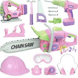 Toddler Tool Set with Toy Chainsaw, Electric Toy Drill, Pretend Play Construction Tools Toy