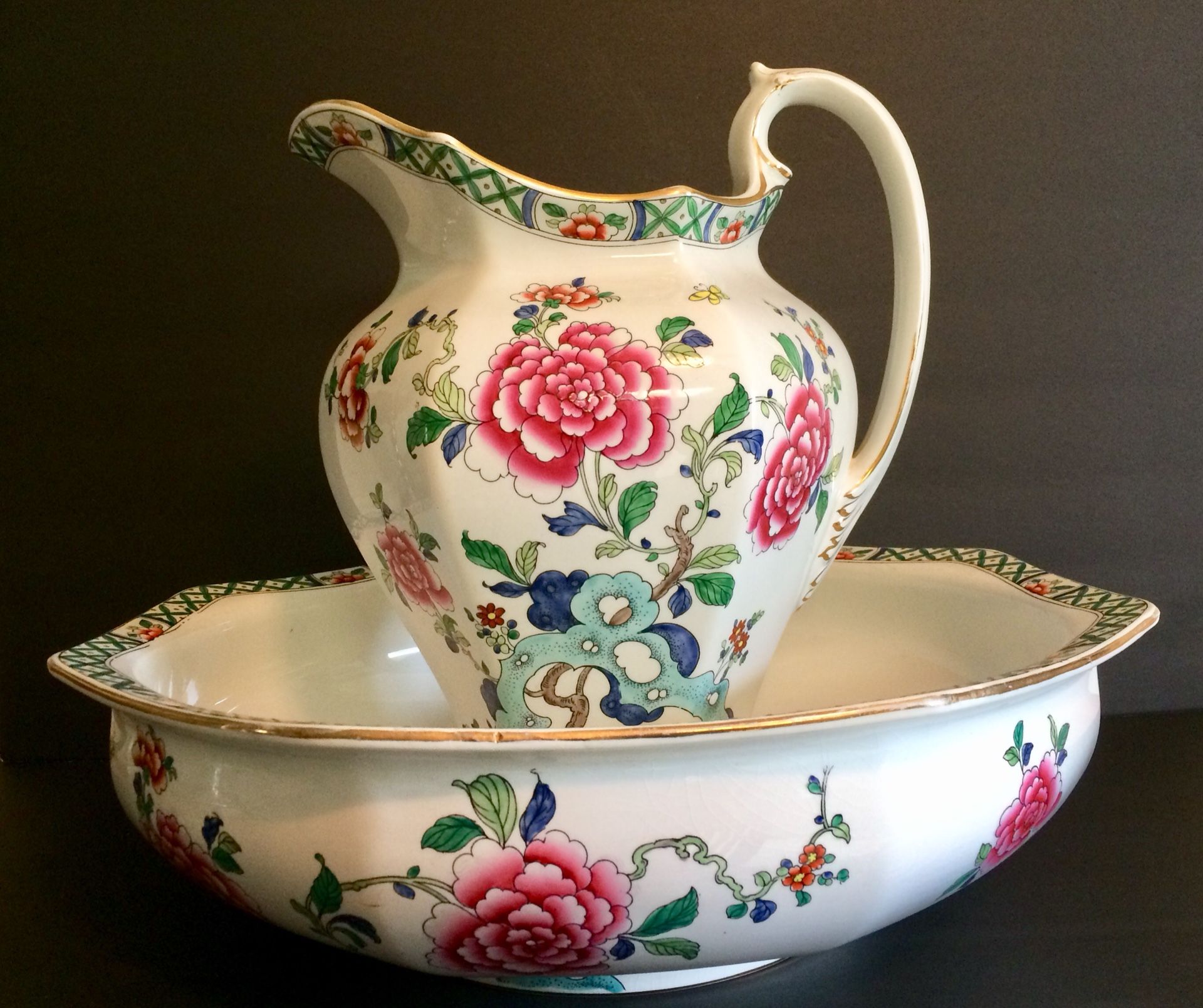 WHIELDON-WARE Canton-Pattern Wash-Basin & Pitcher