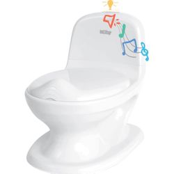 Nuby My Real Potty Training Toilet with Life-Like Flush Button and Sound - Built-In Wipes Dispenser -18+ Months - White