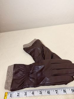 Brown Leather Like Gloves with Knit Cuffs and lininglg-xl