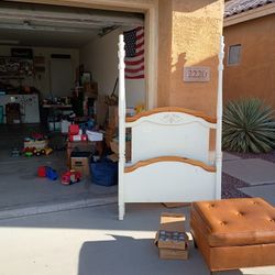 Twin Size wooden Headboard With Floral Print And Footboard Bed