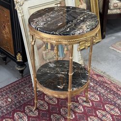 French Gilt Bronze and Black Marble 2 Layer Gueridon Table 
