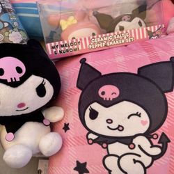 Kuromi Plush Pillow And Salt And Pepper Shakers 