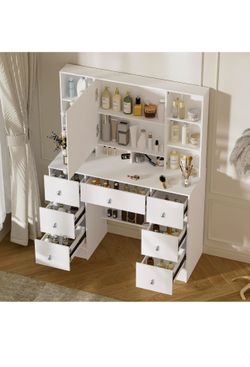 New in the box Vanity Desk with Mirror and Lights, Large Makeup Vanity Table Set with Drawers, White Lighted Vanity for Bedroom, Dressing Table for Te