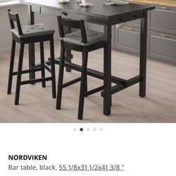 IKEA NORDVIKEN white bar table and 2 chairs