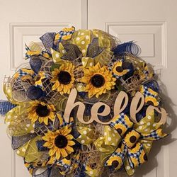 Blue and Yellow Sunflower Door Wreath 