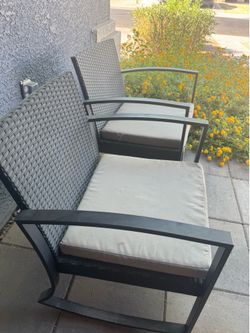Outdoor Patio Chairs Set of 2 – Metal & Wicker Lounge Chairs with Cushions