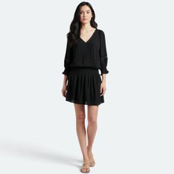Ramy Brook Black V-Neck Smocked Waist Mini Dress, Size S, MSRP $465