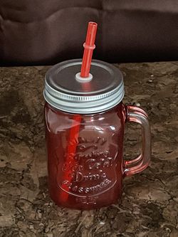 Mason Drinking Glass Jar W/ Straw