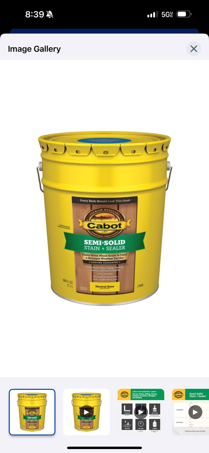 Cabot Tintable Neutral Base Semi-solid Exterior Wood Stain And Sealer In One (5-gallons)