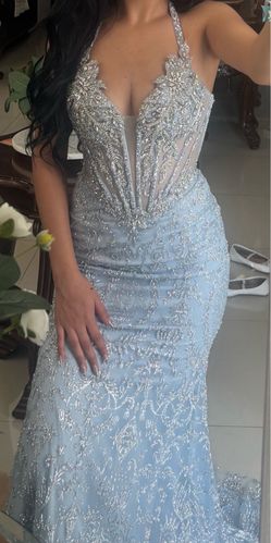 Baby blue and Silver Elegant Dress