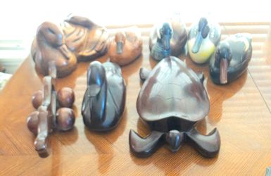 Carved Wood Animal Figurine Collection
