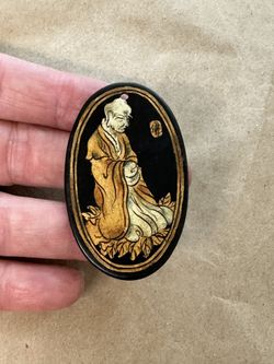 Vintage Japanese Painted Wooden Pendant 