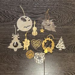 Metal Vintage Christmas Ornaments lot of 11 Santa Guitar Star Tree