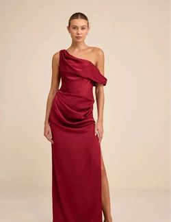 Red Satin One-Shoulder Maxi Gown