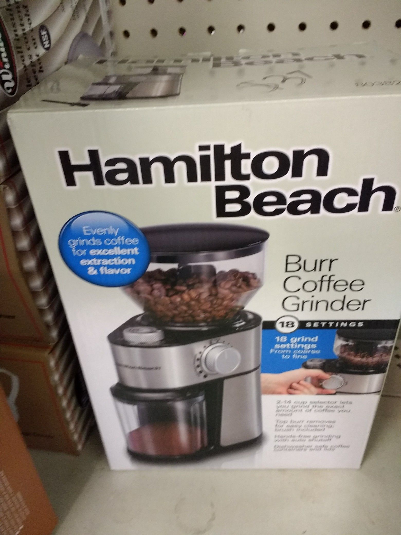 Hamilton Beach Burr Coffee Grinder, 18 Grind Settings, Grinds