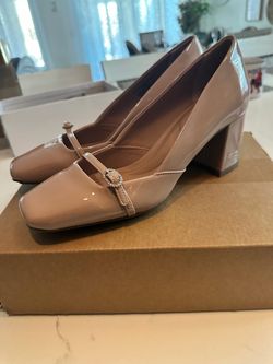 Nude Patent Leather Block Heel Anne Klein Size 8